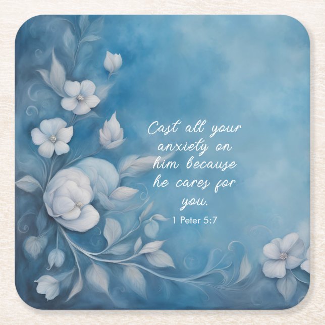 1 Peter 5:7 Bibelverse Bild Rechteckiger Pappuntersetzer (Vorderseite)