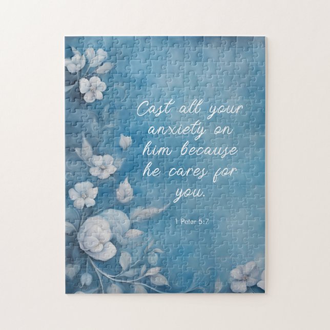1 Peter 5:7 “Cast All Your Anxiety” Blue Floral (Vertikal)