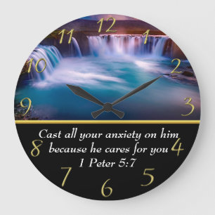 1 Peter 5:7 Christlich Glaube an einen Wasserfall Große Wanduhr