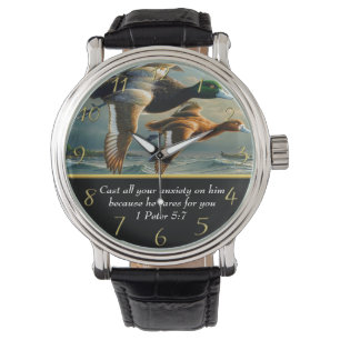 1 Peter 5:7 Christlicher Glaubenstreuer mit Enten Armbanduhr