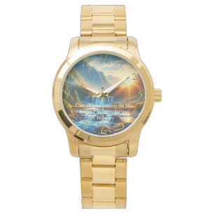 1 Peter 5:7 Gold Christliches Glaubensgebet Armbanduhr