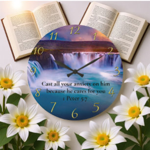1 Peter 5:7 Gold Christliches Glaubensgebet Große Wanduhr