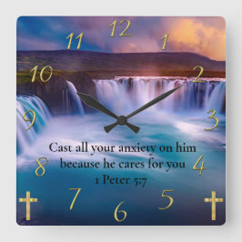 1 Peter 5:7 Gold Christliches Glaubensgebet Quadratische Wanduhr