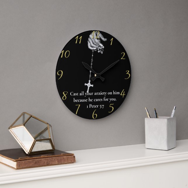 1 Peter 5:7 Händlerkreuz Große Wanduhr (Büro)