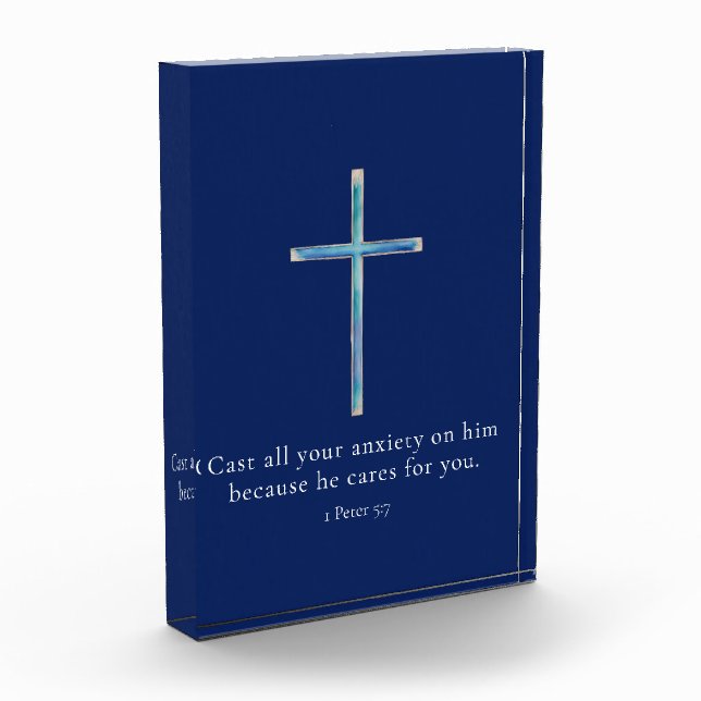 1 Peter 5.7 Minimalistisches Kreuz Fotoblock (Links)