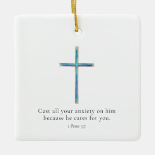 1 Peter 5.7 Minimalistisches Kreuz Keramikornament
