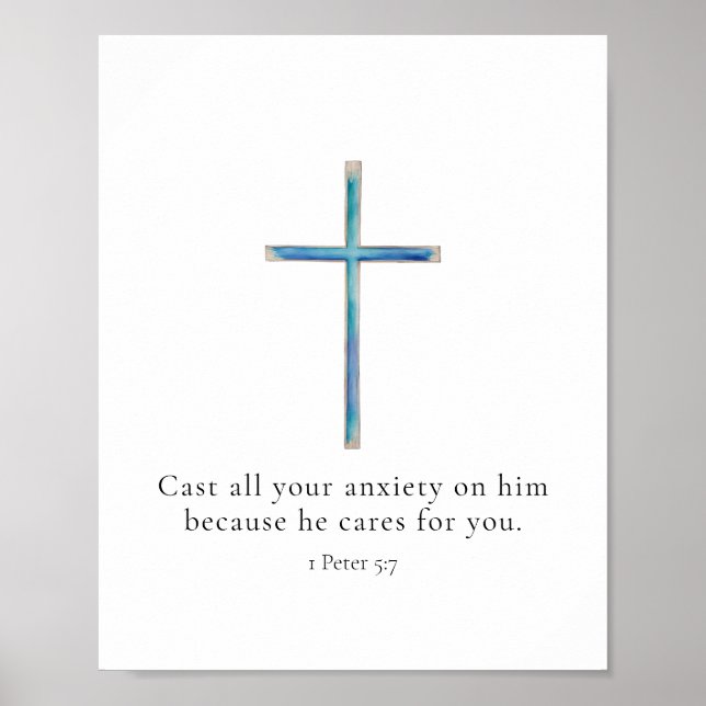 1 Peter 5.7 Minimalistisches Kreuz Poster (Vorne)
