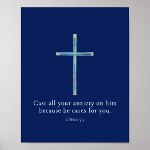 1 Peter 5.7 Minimalistisches Kreuz Poster