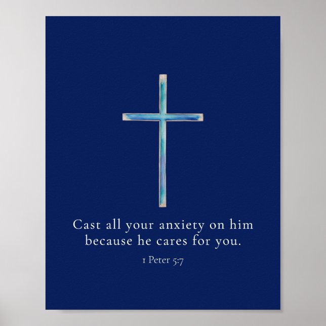 1 Peter 5.7 Minimalistisches Kreuz Poster (Vorne)