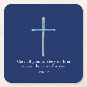 1 Peter 5:7 Minimalistisches Kreuz Rechteckiger Pappuntersetzer