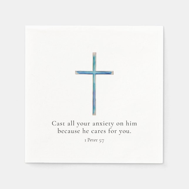 1 Peter 5.7 Minimalistisches Kreuz Serviette (Vorderseite)