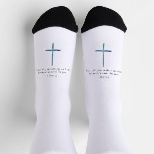 1 Peter 5.7 Minimalistisches Kreuz Socken
