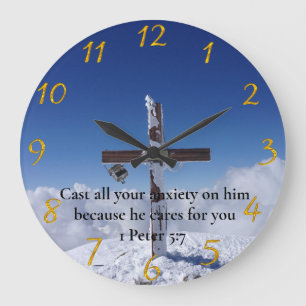 1 Peter 5:7 Moulin Peak Cross Große Wanduhr