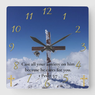 1 Peter 5:7 Moulin Peak Cross Quadratische Wanduhr