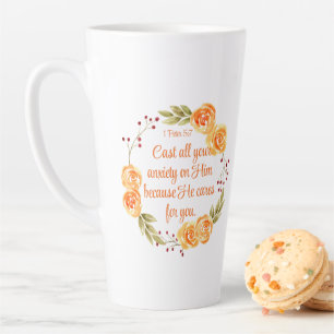 1 Peter 5:7 Orangefarbene Bibelschrift Milchtasse