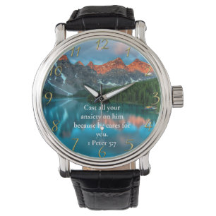 1 Peter 5:7 schöne Aussicht auf den See Armbanduhr