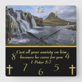 1 Peter 5:7 Wasserfälle im Tal Quadratische Wanduhr
