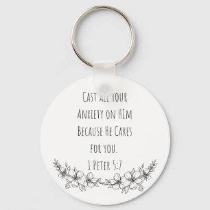 1 Peter 5:7 Zieh all deinen Angstknopf-Schlüsselan Schlüsselanhänger