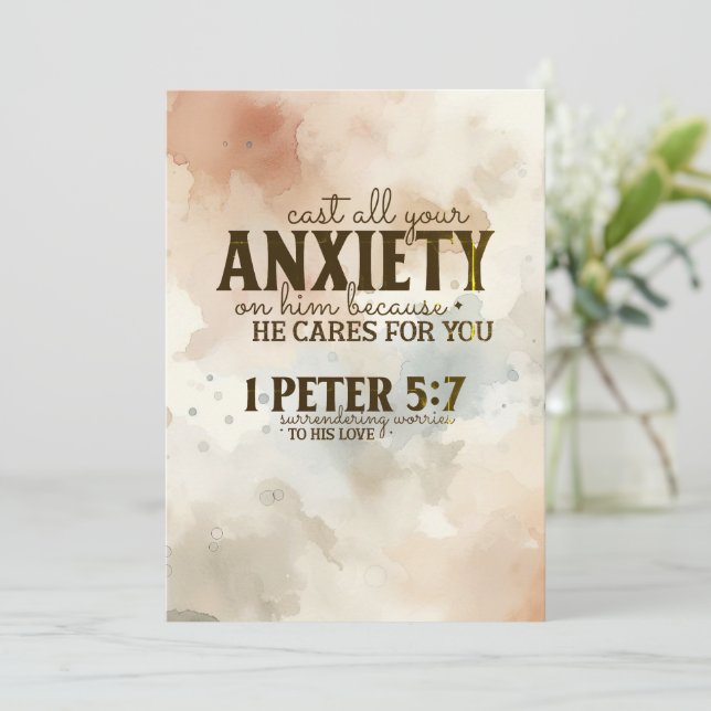 1 Peter 5:7 Zieh deine Angst auf Seine Bibelkarte. (Stehend Vorderseite)