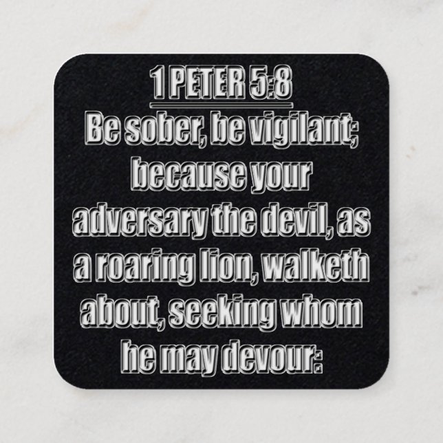 1 Peter 5:8 KJV Bibelverse Quadratische Visitenkarte (Rückseite)