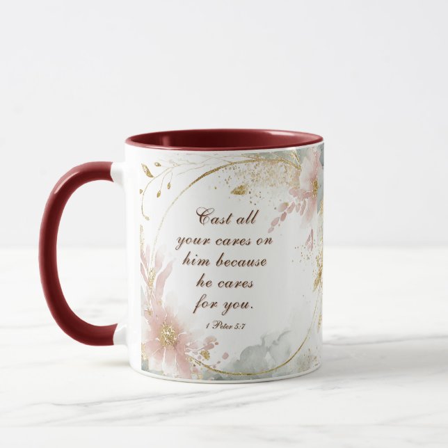 1 Petr 5:7 Schlagen alle eure Karten auf seinem Bi Tasse (Links)
