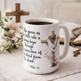 1 Petrus 1:3 Lebendige Hoffnung Osterschrift Kunst Kaffeetasse