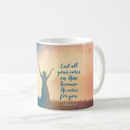 1 Petrus 5:7 Gieße Ihn, die Schrift, all deine Sor Kaffeetasse