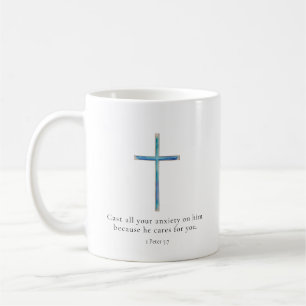 1 Petrus 5:7 Minimalistisches Kreuz Kaffeetasse
