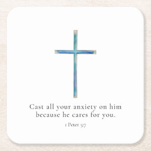 1 Petrus 5:7 Minimalistisches Kreuz ] Rechteckiger Pappuntersetzer