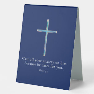 1 Petrus 5:7 Minimalistisches Kreuz Tischaufsteller