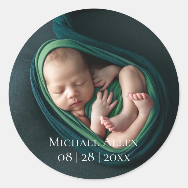 1 Photo Annonce Naissance Bébé Autocollant Rond (Devant)