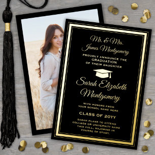 1 Photo Black & Gold Foil Faire-part de graduation