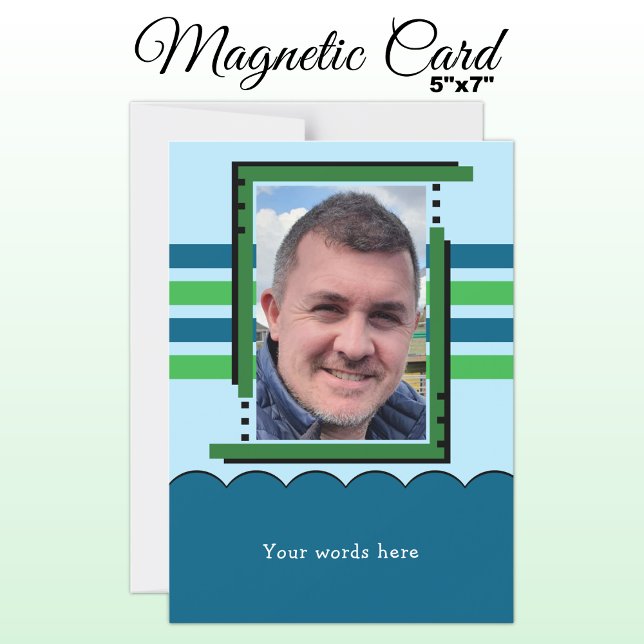 1 photo texte personnalisé bleu vert carte magnéti (Créateur téléchargé)