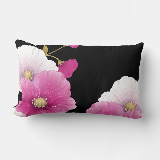 1 Pink-farbene Blume Schwarze DECOR-SETS Lendenkissen (Vorderseite)