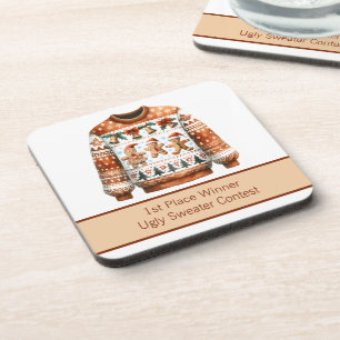 1. Platz Gewinner Ugly Sweater Contest Gingerbrett Getränkeuntersetzer