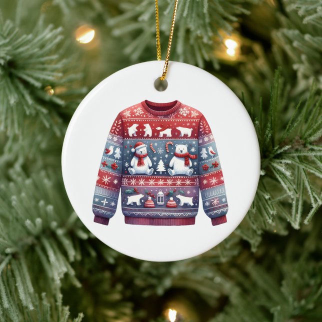 1. Platz Gewinner Ugly Sweater Contest Red Blue Keramik Ornament (Baum)