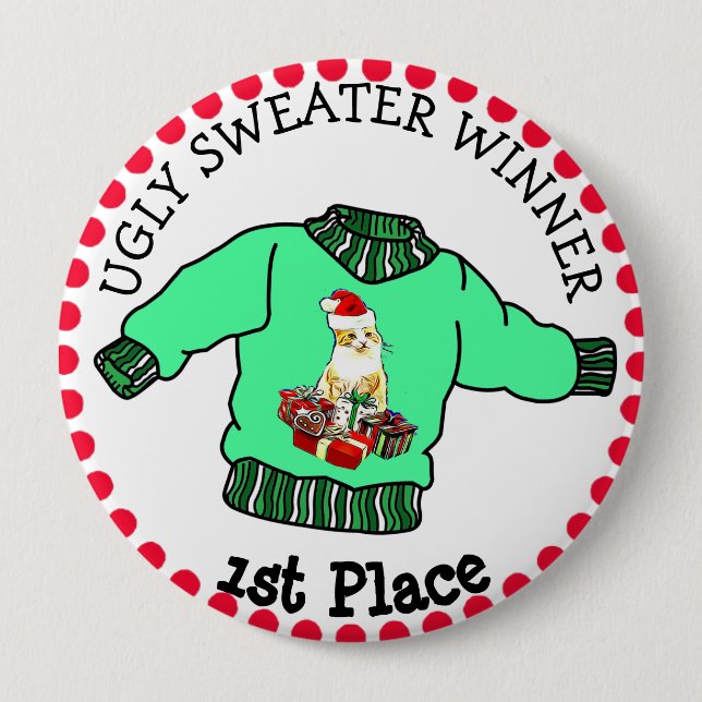 1. Platz Ugly Sweater Gewinner Weihnachtswettbewer Button (Vorderseite)