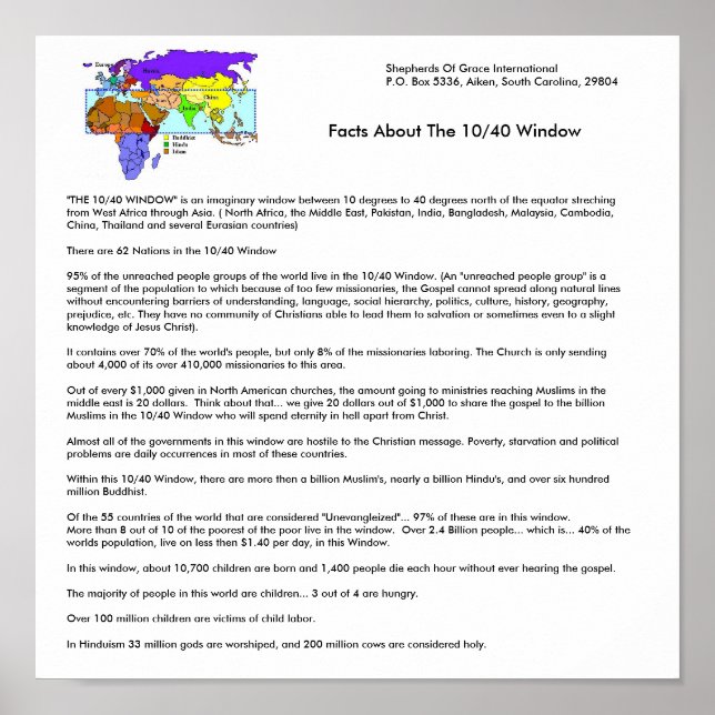 1 Poster - Faits sur la fenêtre 10/40 (Devant)