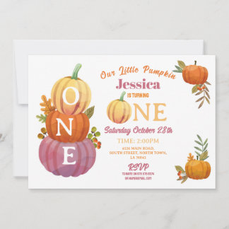 1. Pumpkin Geburtstag Ernte Party Pink Girls Einladung