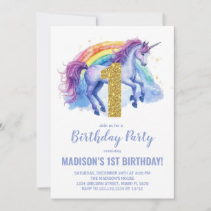 1. Rainbow Unicorn Geburtstag Einladungen