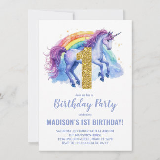 1. Rainbow Unicorn Geburtstag Einladungen