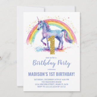 1. Rainbow Unicorn Geburtstag Einladungen