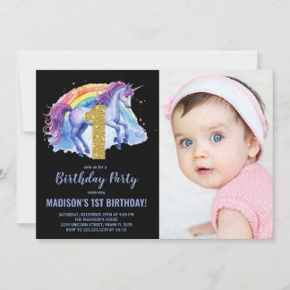 1. Rainbow Unicorn Geburtstag Einladungen Foto