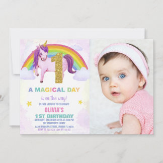 1. Rainbow Unicorn Geburtstag Einladungen Foto