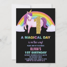 1. Rainbow Unicorn Geburtstag Einladungen Glitzer
