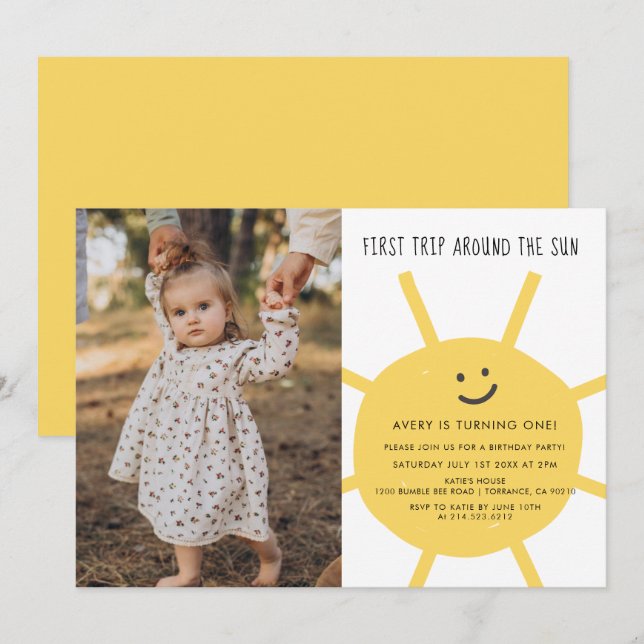 1. Reise um das Sun Birthday Foto Einladung (Vorne/Hinten)