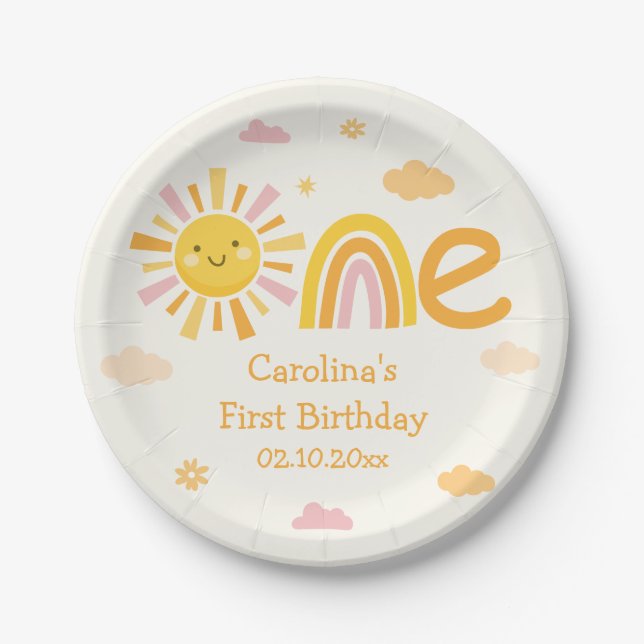 1. Reise um das Sun Birthday Party Girl Pappteller (Vorderseite)