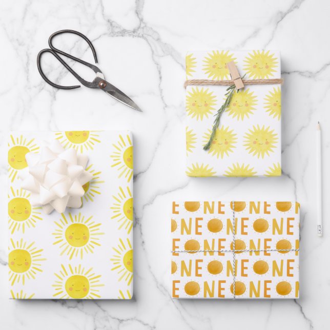 1. Reise um die Sun Birthday Party Geschenk Wrappi Geschenkpapier Set (Vorderseite)