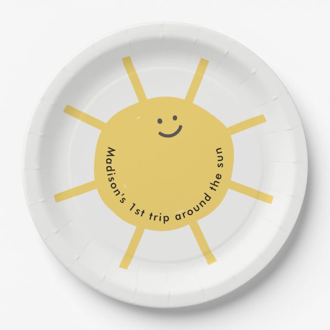 1. Reise um die Sun Birthday Party Pappteller (Vorderseite)
