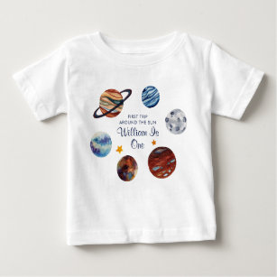 1. Reise Weltraum Personalisiert Geburtstag Baby T-shirt
